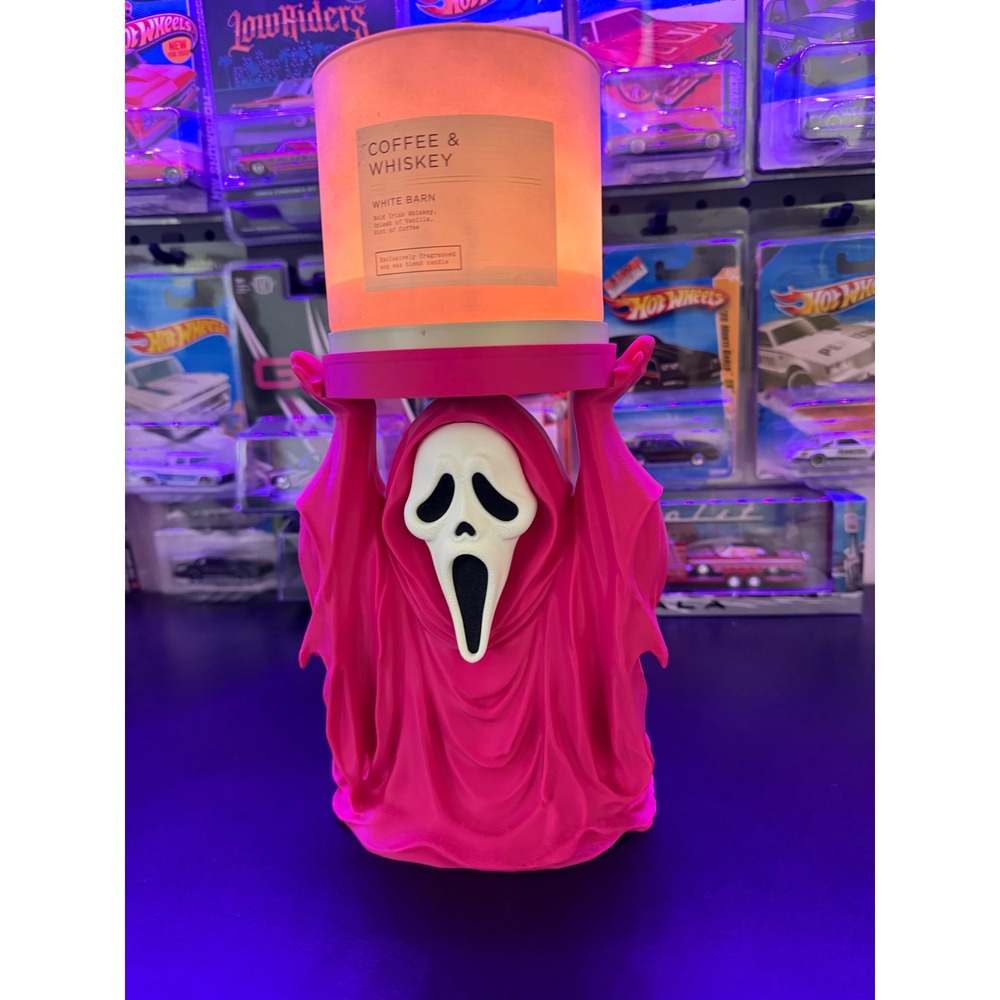 Ghostface Scream 3D Printed 3 Wick Candle Holder Pedestal Horror Decor pink